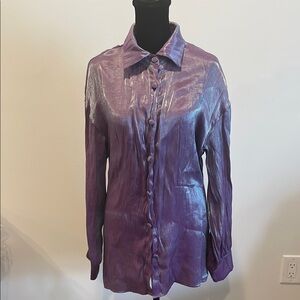 Shimmering Purple Button-Up Blouse